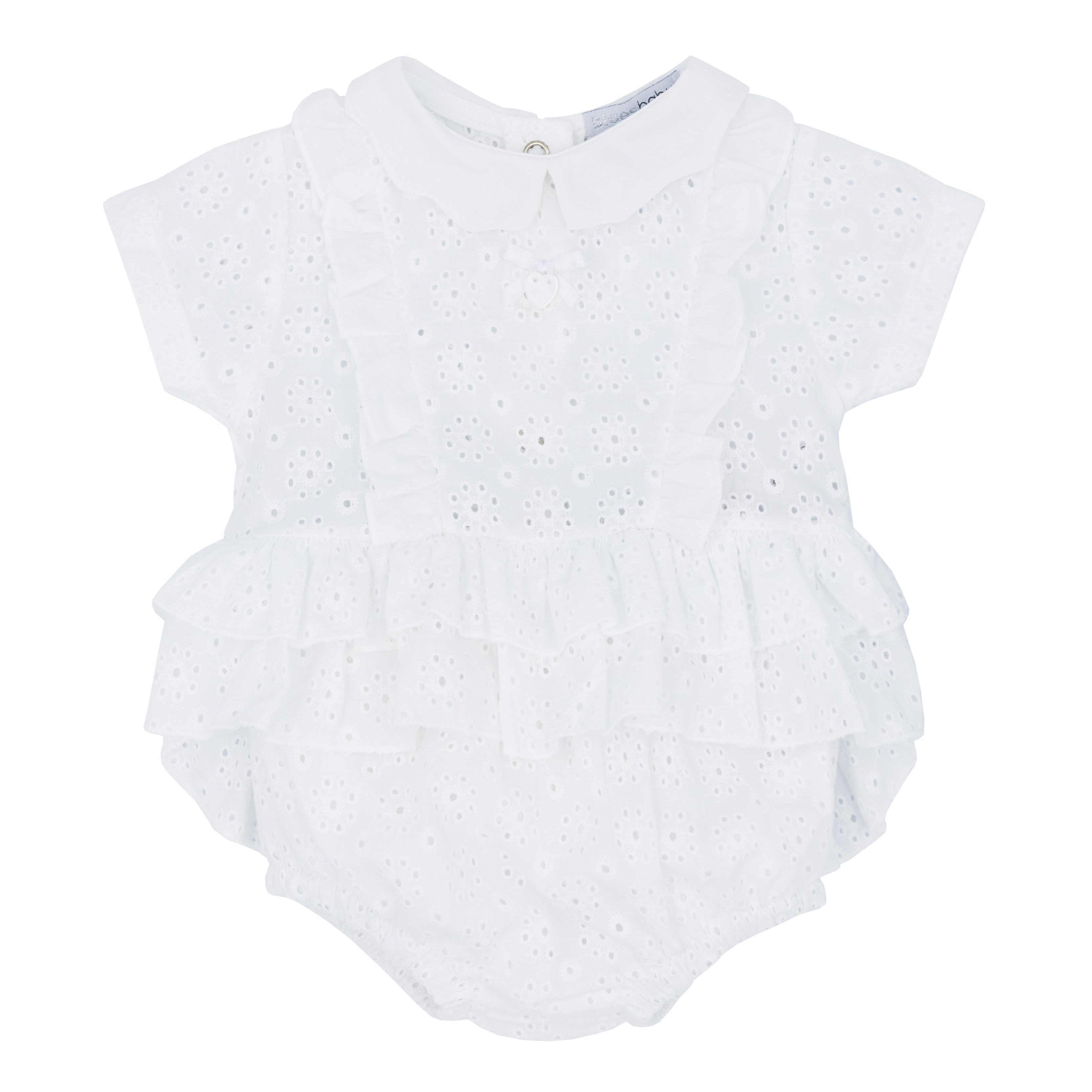Girls broderie anglaise set with woven frill and jam pants