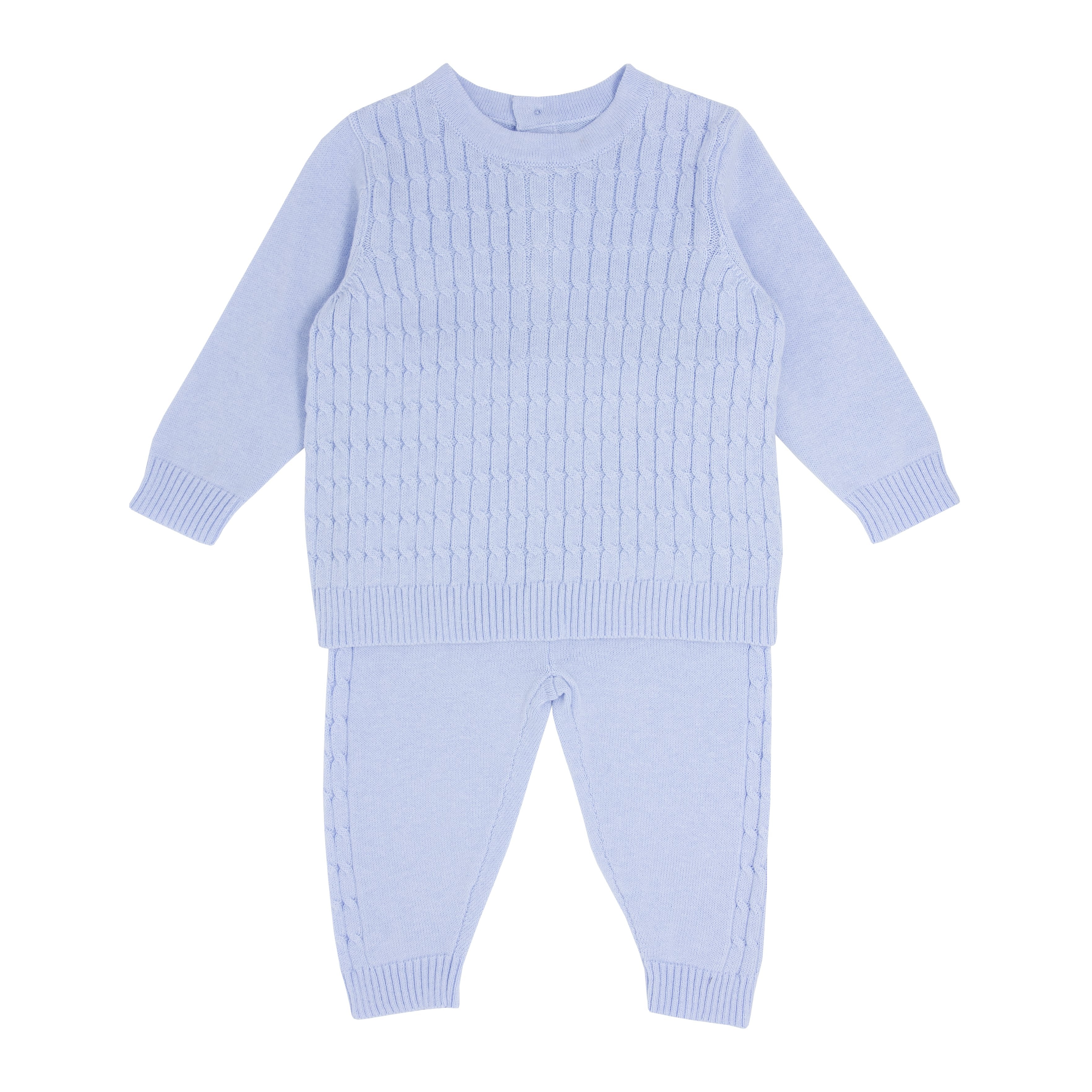 All over cable two piece knitted set in baby blue