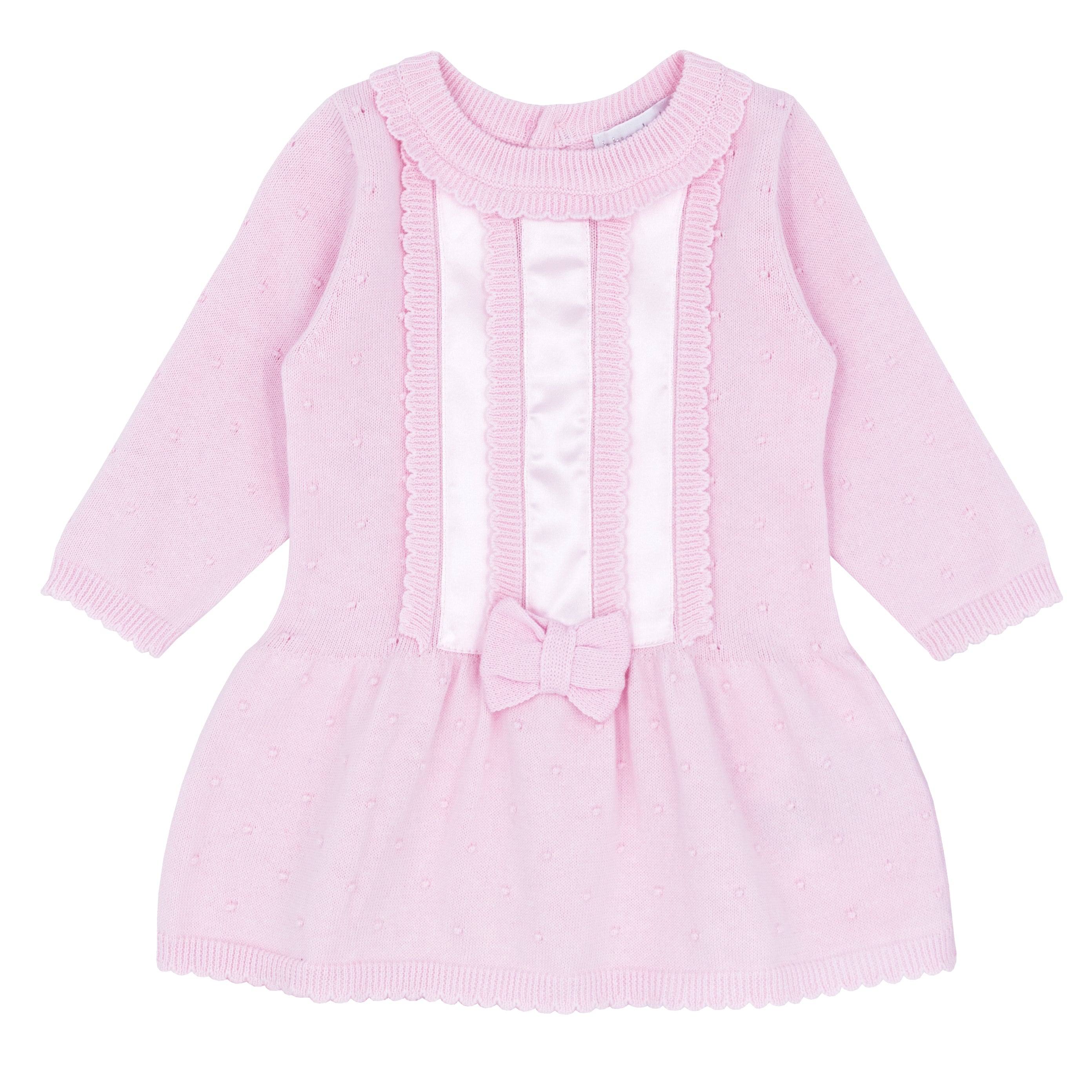 Drop waist pink knitted dress with ribbon detail